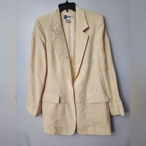 Vintage Together Womens Yellow Floral Jacket Size Tall 14